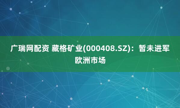 广瑞网配资 藏格矿业(000408.SZ)：暂未进军欧洲市场