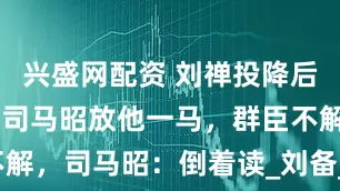 兴盛网配资 刘禅投降后写了3字，司马昭放他一马，群臣不解，司马昭：倒着读_刘备_父亲_蜀国